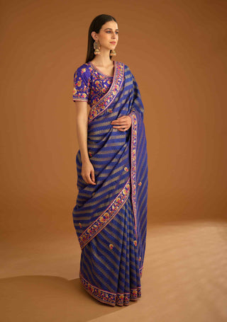 Shyam Narayan Prasad-Blue Violet Gota Sari And Blouse-INDIASPOPUP.COM