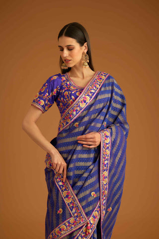 Shyam Narayan Prasad-Blue Violet Gota Sari And Blouse-INDIASPOPUP.COM