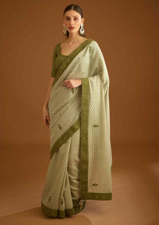 Shyam Narayan Prasad-Garden Green Sari And Blouse-INDIASPOPUP.COM