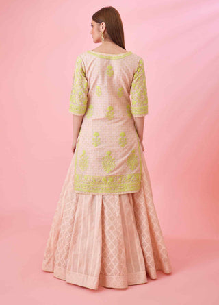 Shyam Narayan Prasad-Crystal Rose Pink Kurta And Skirt Set-INDIASPOPUP.COM
