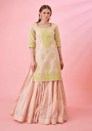 Shyam Narayan Prasad-Crystal Rose Pink Kurta And Skirt Set-INDIASPOPUP.COM