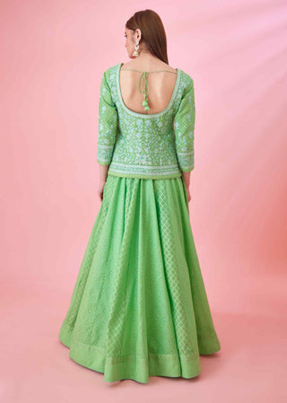 Shyam Narayan Prasad-Irish Green Kurti And Skirt Set-INDIASPOPUP.COM