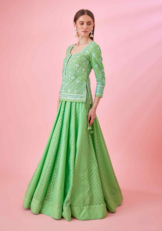 Shyam Narayan Prasad-Irish Green Kurti And Skirt Set-INDIASPOPUP.COM