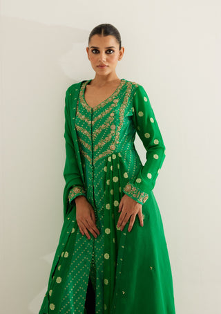 Shyam Narayan Prasad-Emerald Green Zardozi Embroidered Anarkali Set-INDIASPOPUP.COM