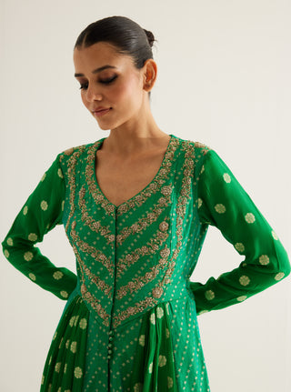 Shyam Narayan Prasad-Emerald Green Zardozi Embroidered Anarkali Set-INDIASPOPUP.COM