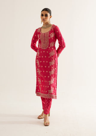 Shyam Narayan Prasad-Fuchsia Zardozi Embroidered Kurta Set-INDIASPOPUP.COM