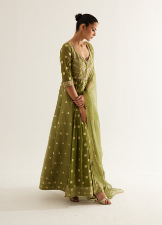 Shyam Narayan Prasad-Olive Green Zardozi Embroidered Anarkali Set-INDIASPOPUP.COM