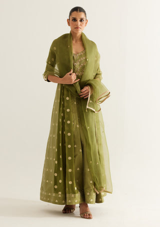 Shyam Narayan Prasad-Olive Green Zardozi Embroidered Anarkali Set-INDIASPOPUP.COM