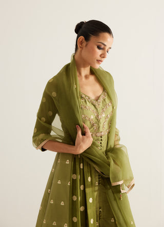 Shyam Narayan Prasad-Olive Green Zardozi Embroidered Anarkali Set-INDIASPOPUP.COM