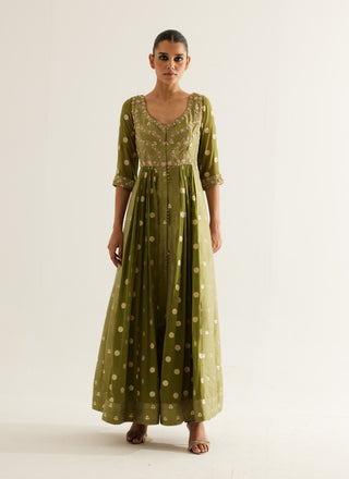 Shyam Narayan Prasad-Olive Green Zardozi Embroidered Anarkali Set-INDIASPOPUP.COM