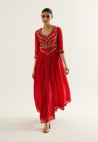 Shyam Narayan Prasad-Red Zardozi Embroidered Anarkali Set-INDIASPOPUP.COM