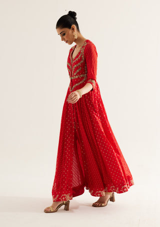 Shyam Narayan Prasad-Red Zardozi Embroidered Anarkali Set-INDIASPOPUP.COM