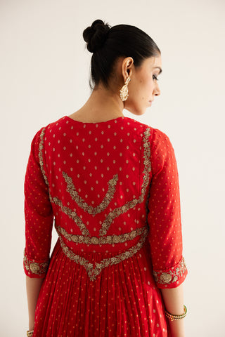Shyam Narayan Prasad-Red Zardozi Embroidered Anarkali Set-INDIASPOPUP.COM