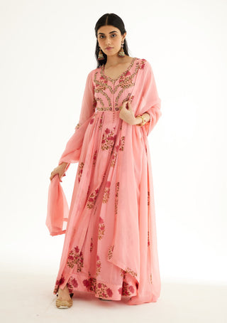 Shyam Narayan Prasad-Candy Pink Zardozi Embroidered Anarkali Set-INDIASPOPUP.COM