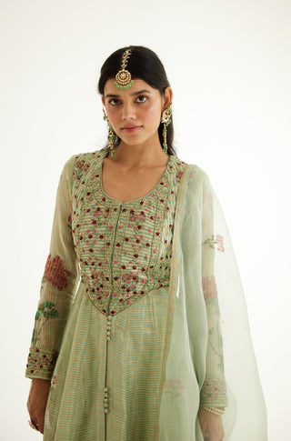 Shyam Narayan Prasad-Smoke Green Zardozi Embroidered Anarkali Set-INDIASPOPUP.COM