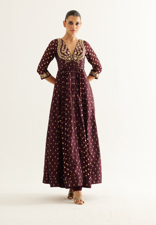 Shyam Narayan Prasad-Wine Zardozi Embroidered Anarkali Set-INDIASPOPUP.COM