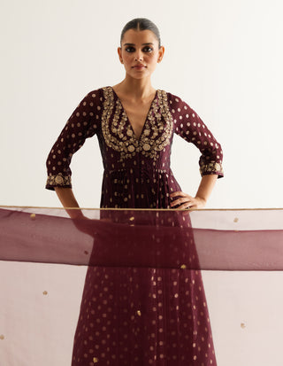 Shyam Narayan Prasad-Wine Zardozi Embroidered Anarkali Set-INDIASPOPUP.COM