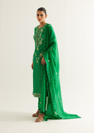 Shyam Narayan Prasad-Emerald Green Zardozi Embroidered Kurta Set-INDIASPOPUP.COM