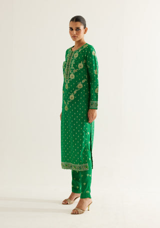 Shyam Narayan Prasad-Emerald Green Zardozi Embroidered Kurta Set-INDIASPOPUP.COM