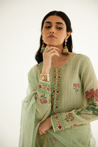 Shyam Narayan Prasad-Smoke Green Zardozi Embroidered Kurta Set-INDIASPOPUP.COM