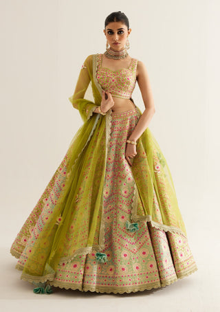 Shyam Narayan Prasad-Multi Green Gota Embroidered Lehenga Set-INDIASPOPUP.COM