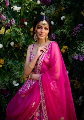 Fuchsia Pink Embroidered Lehenga Set by Shyam Narayan Prasad, available on Indiaspopup.com