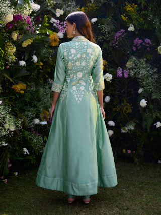 Bermuda Green Angrakha And Pants by Shyam Narayan Prasad, available on Indiaspopup.com