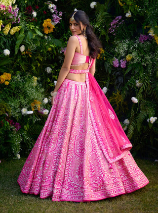 Fuchsia Pink Embroidered Lehenga Set by Shyam Narayan Prasad, available on Indiaspopup.com