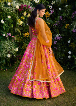 Apricot Orange Lehenga Set by Shyam Narayan Prasad, available on Indiaspopup.com