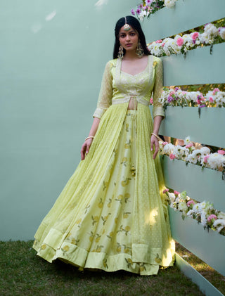 Canary Yellow Kurta And Lehenga Set by Shyam Narayan Prasad, available on Indiaspopup.com