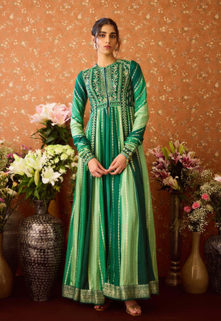 Alpine Green Anarkali Suit by Shyam Narayan Prasad available on Indiaspopup.com