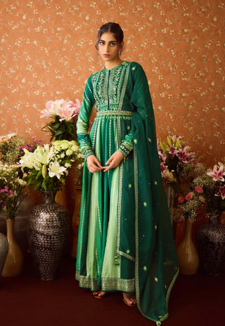 Alpine Green Anarkali Suit by Shyam Narayan Prasad available on Indiaspopup.com