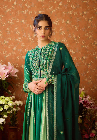 Alpine Green Anarkali Suit by Shyam Narayan Prasad available on Indiaspopup.com