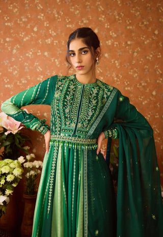 Alpine Green Anarkali Suit by Shyam Narayan Prasad available on Indiaspopup.com