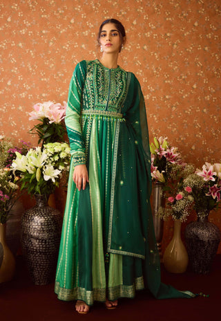 Alpine Green Anarkali Suit by Shyam Narayan Prasad available on Indiaspopup.com