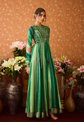 Alpine Green Anarkali Suit by Shyam Narayan Prasad available on Indiaspopup.com