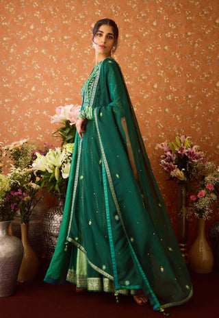 Alpine Green Anarkali Suit by Shyam Narayan Prasad available on Indiaspopup.com