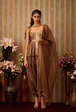 Cocoa Brown Top,Dhoti Pant Set by Shyam Narayan Prasad available on Indiaspopup.com