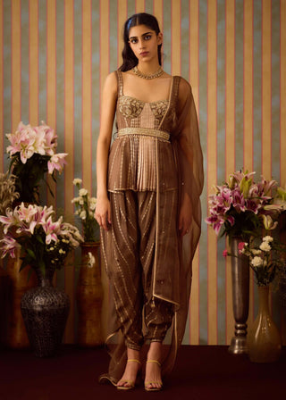 Cocoa Brown Top,Dhoti Pant Set by Shyam Narayan Prasad available on Indiaspopup.com