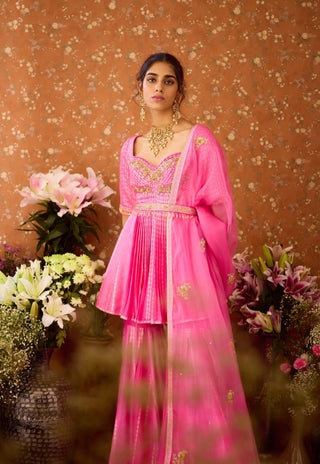 Rose Pink Sharara Set by Shyam Narayan Prasad available on Indiaspopup.com