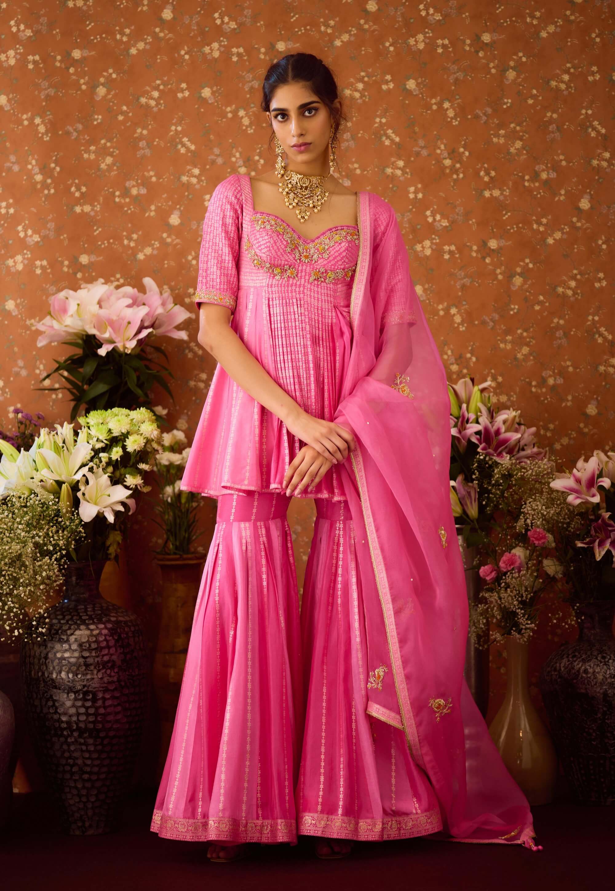 Shyam Narayan Prasad Rose Pink Sharara Set XS