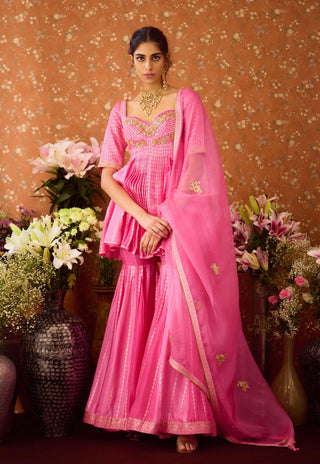 Rose Pink Sharara Set by Shyam Narayan Prasad available on Indiaspopup.com