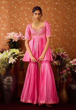 Rose Pink Sharara Set by Shyam Narayan Prasad available on Indiaspopup.com