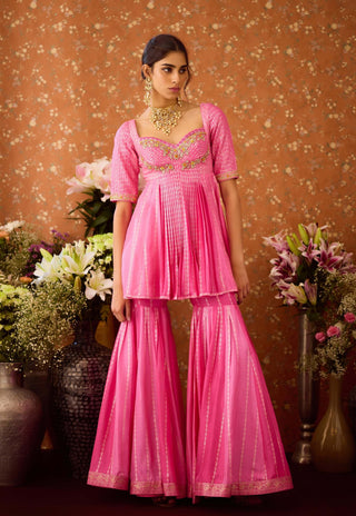 Rose Pink Sharara Set by Shyam Narayan Prasad available on Indiaspopup.com