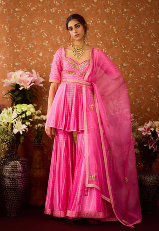 Rose Pink Sharara Set by Shyam Narayan Prasad available on Indiaspopup.com