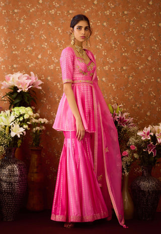 Rose Pink Sharara Set by Shyam Narayan Prasad available on Indiaspopup.com