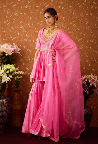 Rose Pink Sharara Set by Shyam Narayan Prasad available on Indiaspopup.com