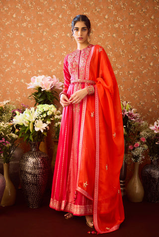 Mandarin Maroon Anarkali Suit by Shyam Narayan Prasad available on Indiaspopup.com