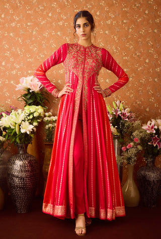 Mandarin Maroon Anarkali Suit by Shyam Narayan Prasad available on Indiaspopup.com