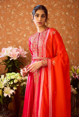 Mandarin Maroon Anarkali Suit by Shyam Narayan Prasad available on Indiaspopup.com